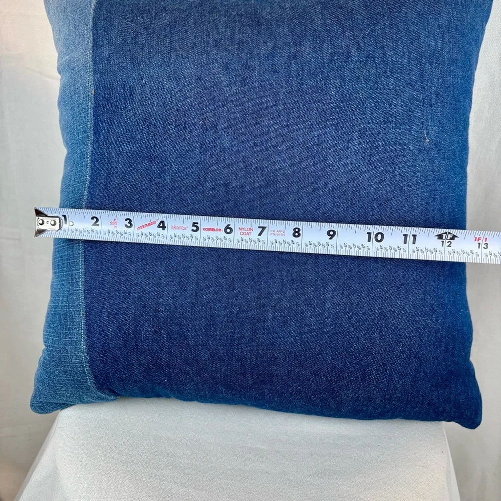 Hand Crafted Denim Pillow with Vintage Embroidered Mittens And Jute‎ Applique